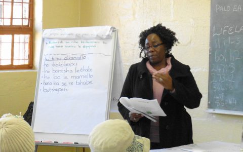Mpho Mabina, Vice Principal of Khotso Primary School in Soweto training parents at her school