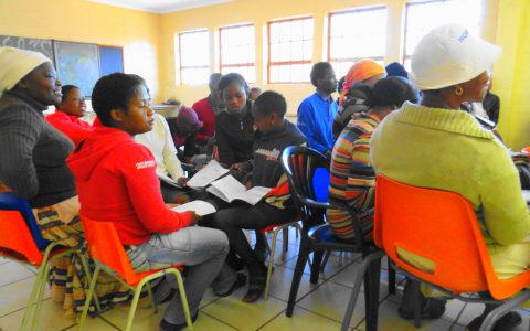 Parents including child parents being trained by teachers at Khotso Primary School in Soweto