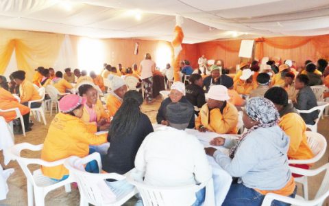 Training 71 pastors to facilitate Win-Win Parenting in a giant tent in Refengkgotso